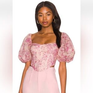Bardot Pink Floral Puff Sleeve Blouse